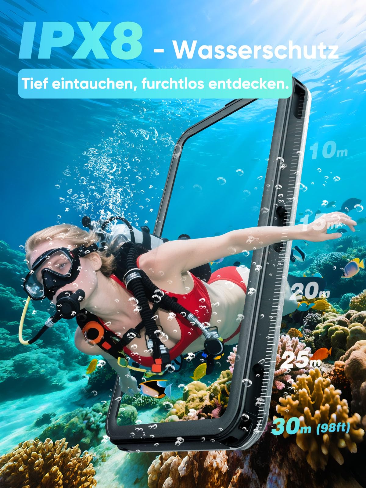 YIMONA wasserdichte Handyhülle,Upgraded IPX8 6,9 Zoll Unterwasser Handyhülle zum Schnorcheln Universal handyhülle wasserdicht,Unterwasserbildschirm berührbar,Full-HD Bildschirm (Schwarz)