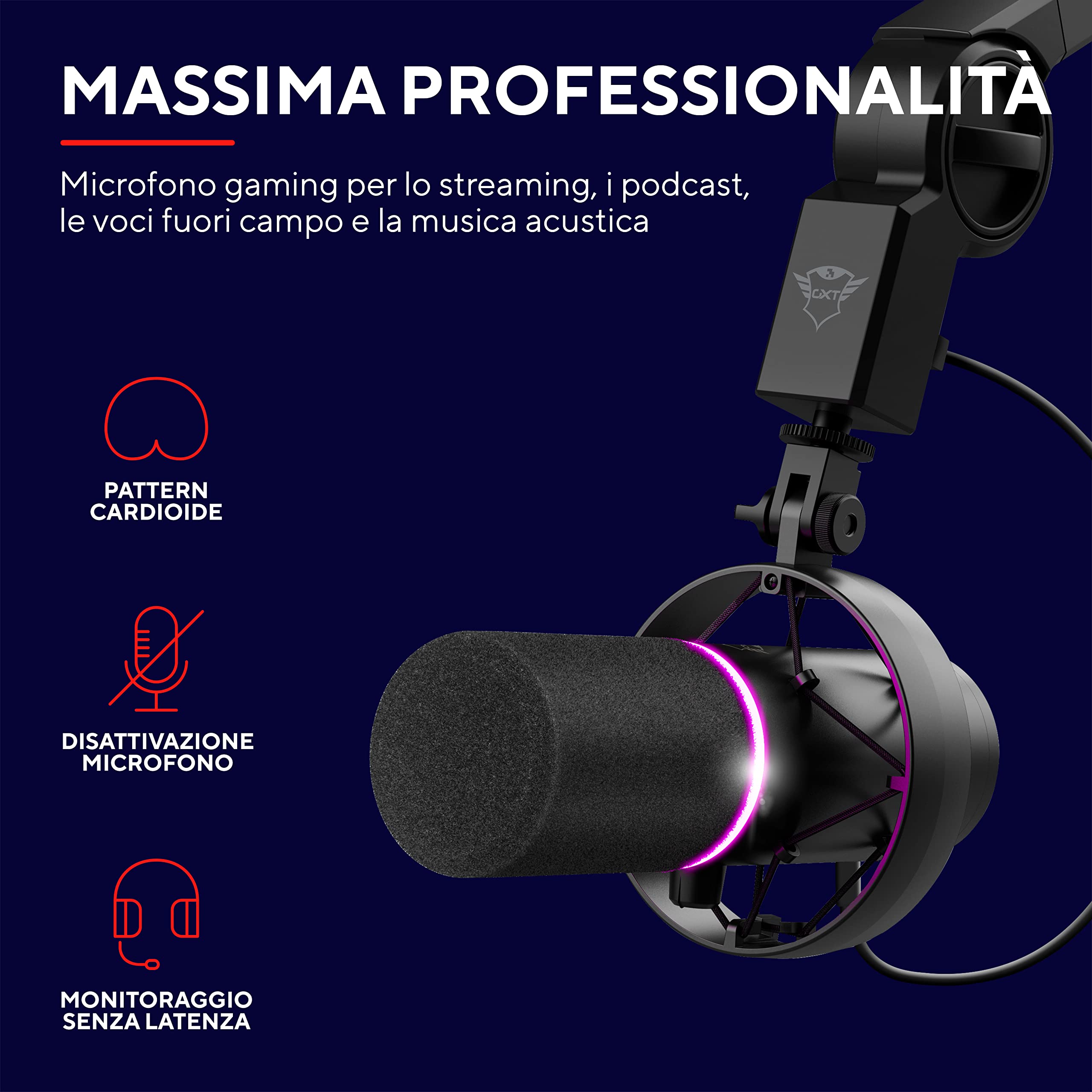 Trust Gaming GXT 255+ Onyx Microfono Professionale con Braccio da Streaming, Microfono USB con Motivo Cardiode, Filtro Pop, Microfono per Gaming, Podcast, ASMR, Registrazione, Trasmissione - Nero