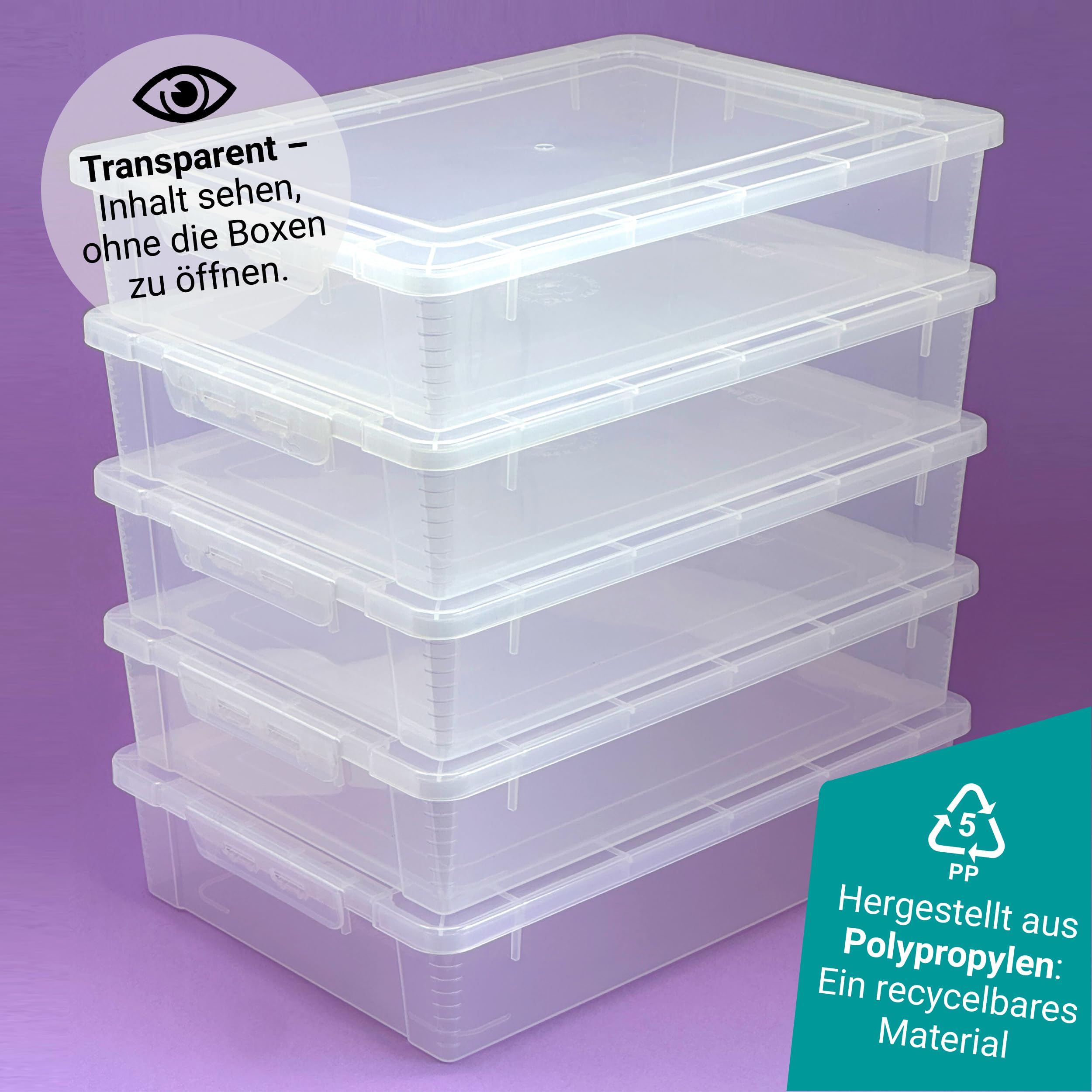 WestonBoxes A4 Clip Deckel Box, Übergroße Aufbewahrungsbehälter für A4-Papier, Dokumente, Schreibwaren, Kunst & Bastelbedarf, Organisieren & Aufbewahren von Spielen, Spielzeug, Modellen, transparenter