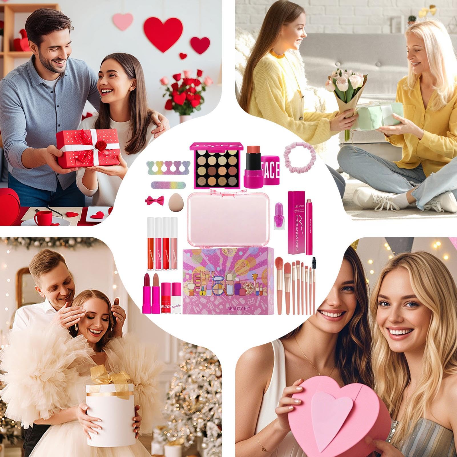 Make-Up Für Mädchen Wischfeste Beauty Make-up-Kosmetik | 26-teiliges Kosmetik-Set mit Lidschattenpalette, Rouge-Stick und Lippenstift Für Reise, Bühne, Tanz, Hochzeit und
