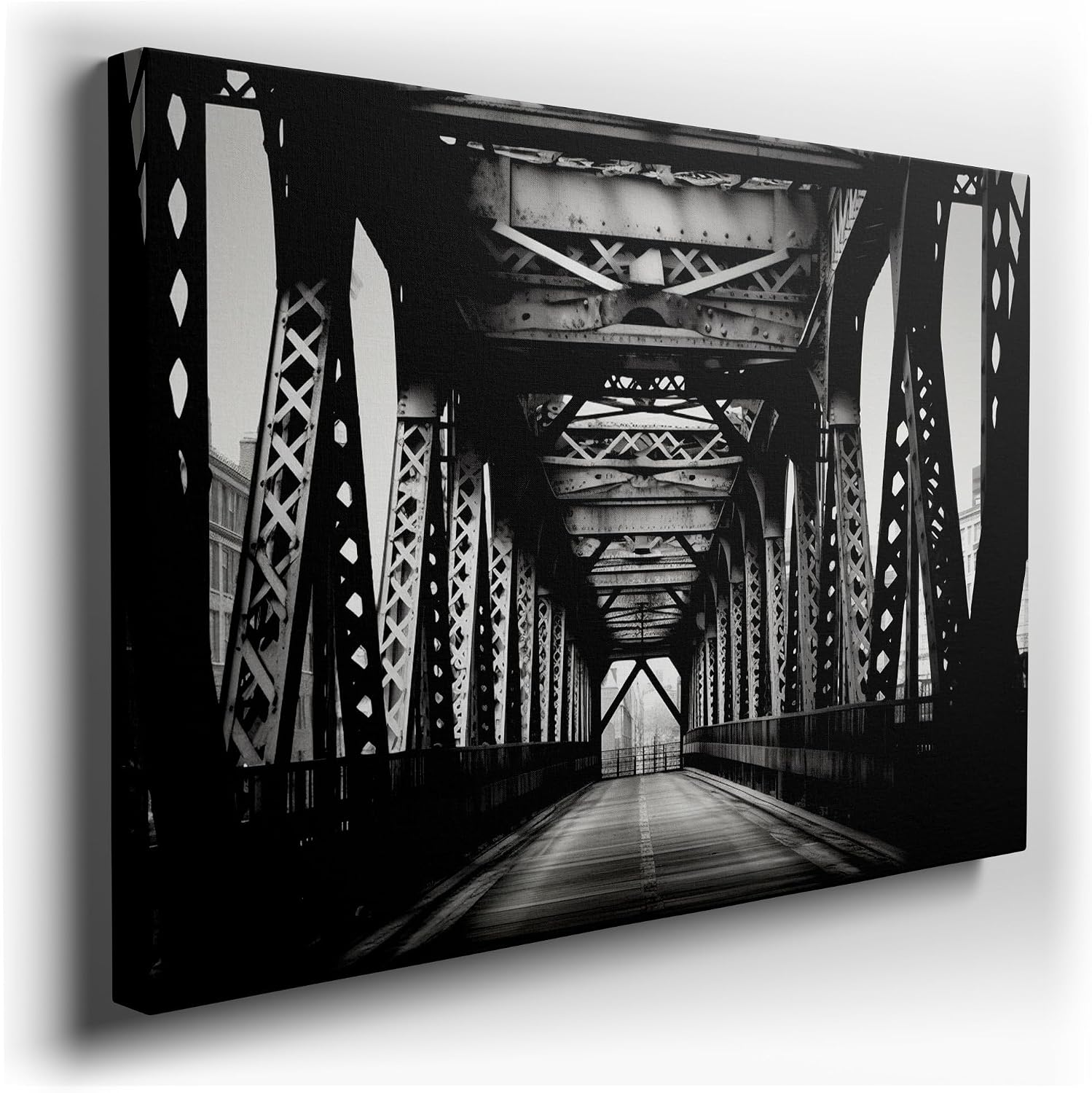 Canvas for Living room. Industrial Elegance: A Timeless Journey Along the Bridge's Pedestrian Pathway, 27 x 18 inch Canvas Wall Art - Ready to Hang