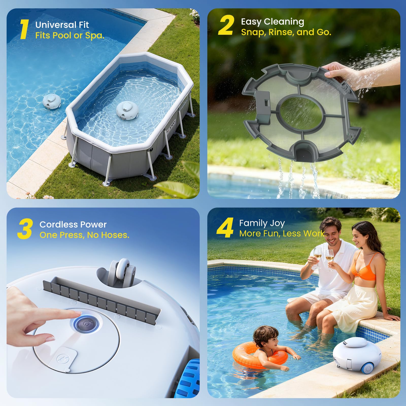 [2026 Novità] Aspiratore robotico per piscina per piscine piatte sopra e sotterranee | Autonomia 120 minuti, potente aspirazione, leggero, auto-parcheggio, robot aspirapolvere per piscine piatte fino a 1140 mq