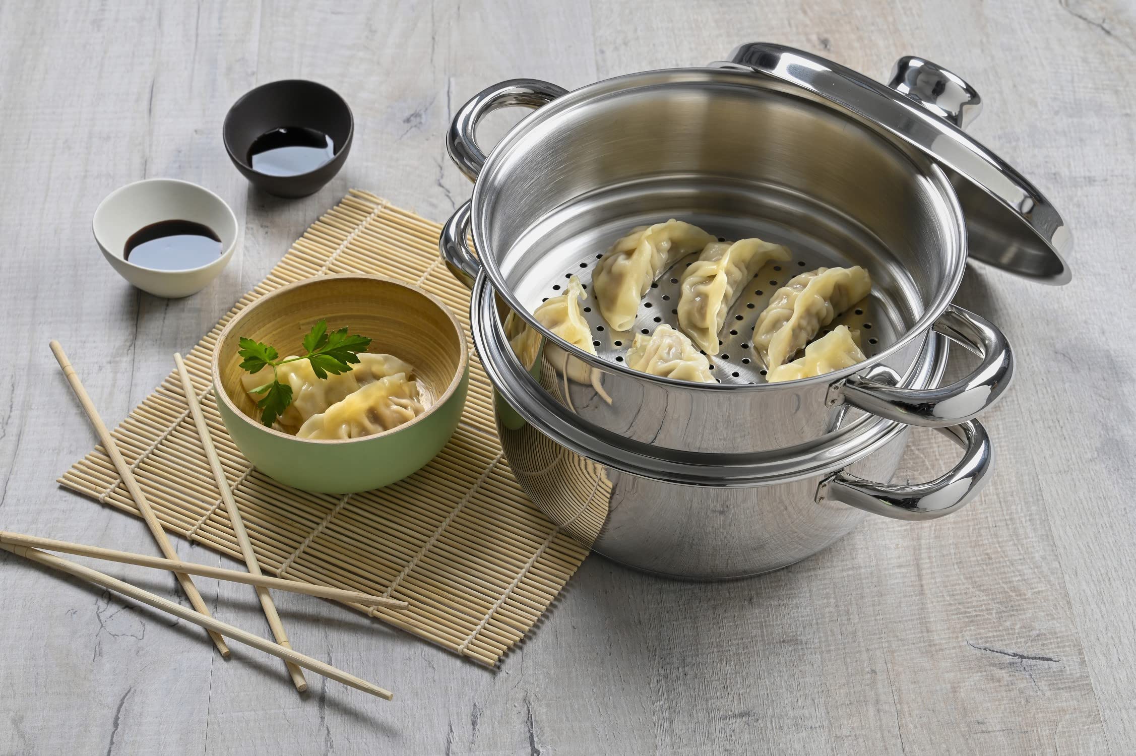 ARTAME 32520, cocina de vapor inoxidable 2 plantas, olla 2 en 1, todos los fuegos incluyendo inducción, diámetro 20 cm, 2,7 l, 1 a 2 personas, todo acero inoxidable