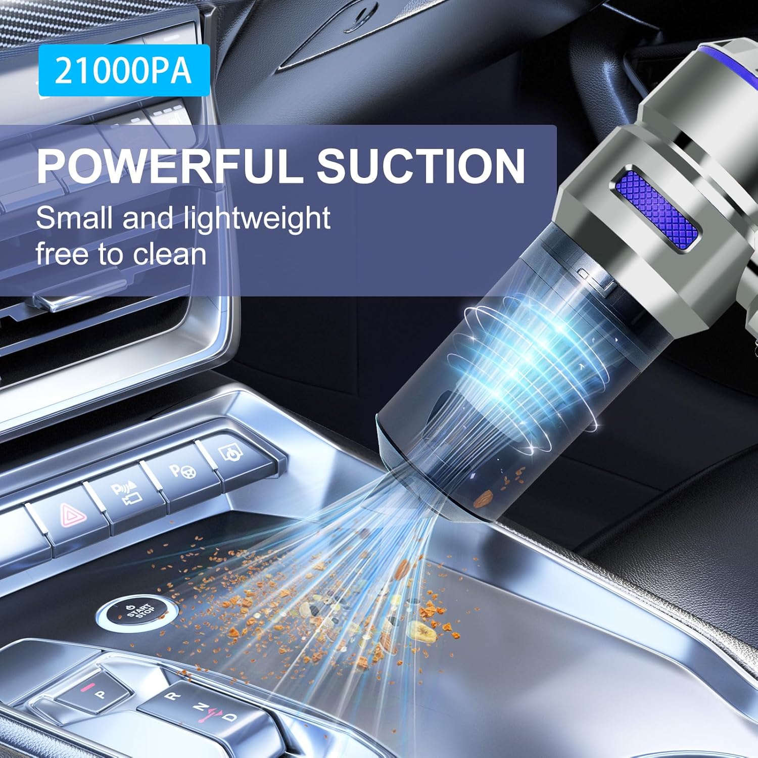 Handheld Vacuum Cordless, 21000Pa Wireless Handheld Car Vacuum Cleaner Strong Suction, 4 in 1 Mini Vacuum Portable Cordless, 100W High Power Brushless Motor & Air Duster for Car, Home, Gifts (Blue)