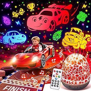 PIKOY Toddler Toy Cars Toy Projector | 6HD Films+15 Sounds+31 Colors+Remote Control+360°Rotating | Egg Light for Nursery Toy Cars for Toddlers 1-3 Toys for Boys Age 4-7 Boy Birthday Gifts 1-8 Years