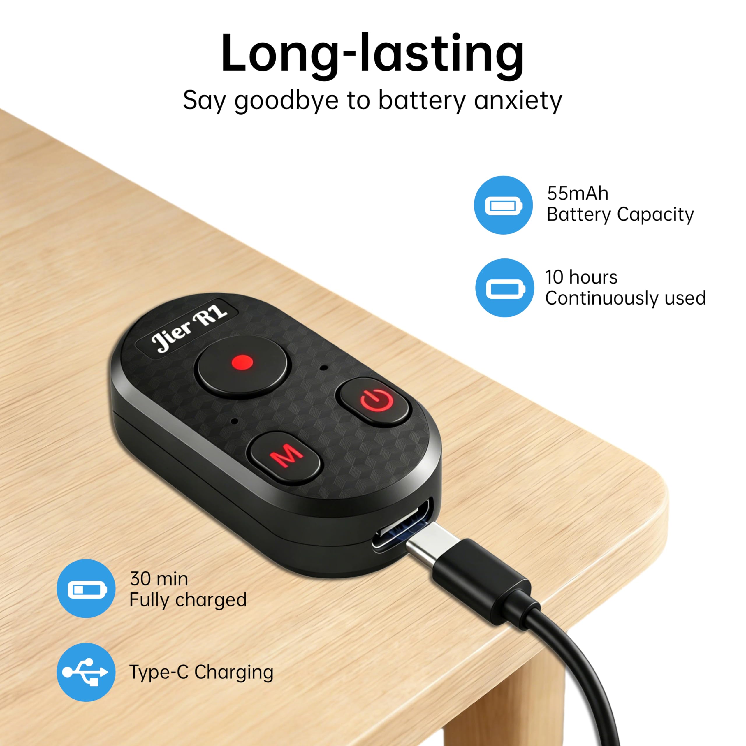 Jier Mando a distancia inalámbrico Bluetooth tipo C: compatible con iPhone, Android y GoPro. Fácil operación, batería de larga duración, ultraportátil, compatible con iPad/iPod/Tablet, ideal para