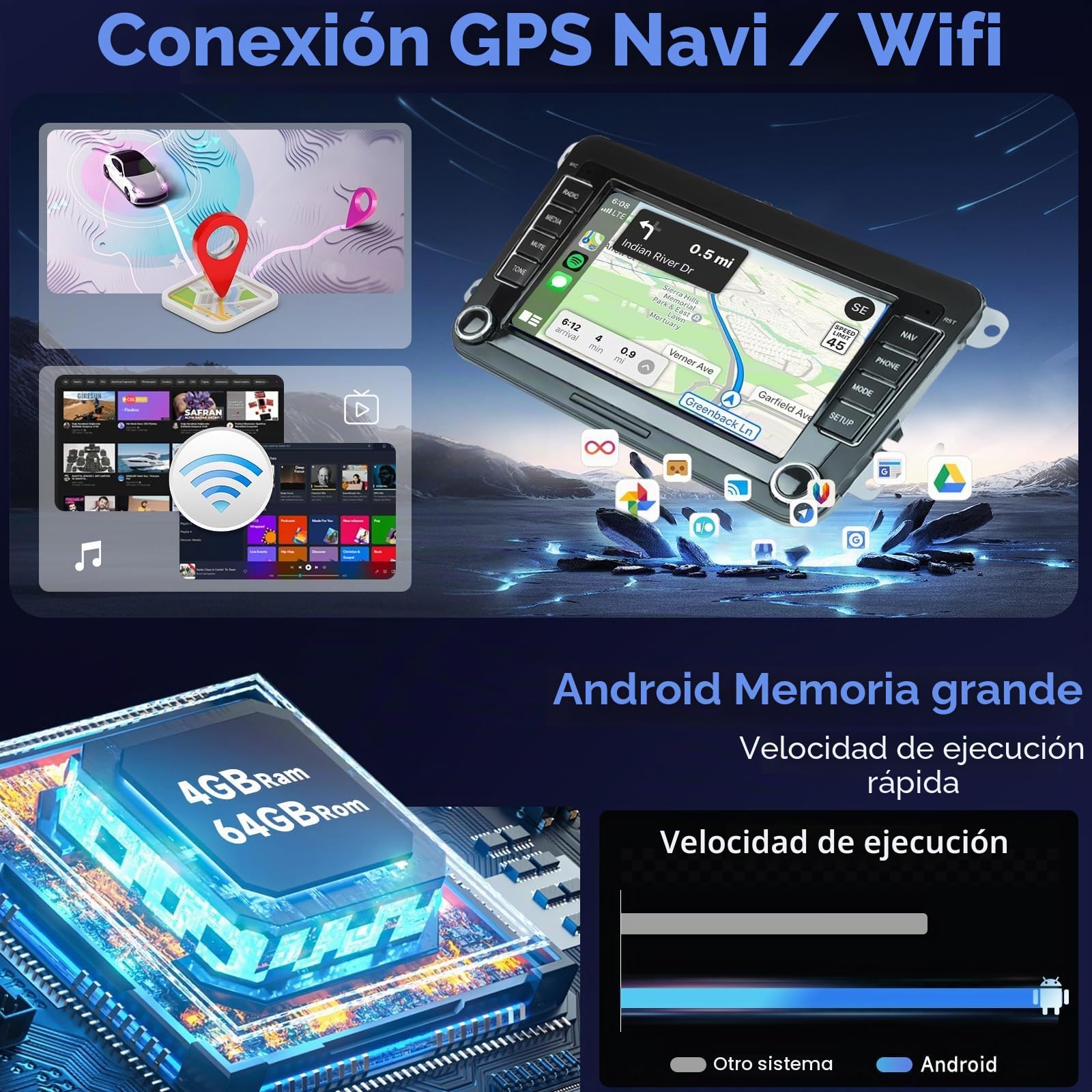 4G y 64G 7" Radio de Coche Bluetooth para VW Golf 5 6 Polo Passat Skoda Touran Seat Inalámbrico Carplay Android Auto, WiFi GPS Navi HiFi RDS/FM Radio 2 DIN con cámara de Marcha atrás AHD/DVR/Canbus