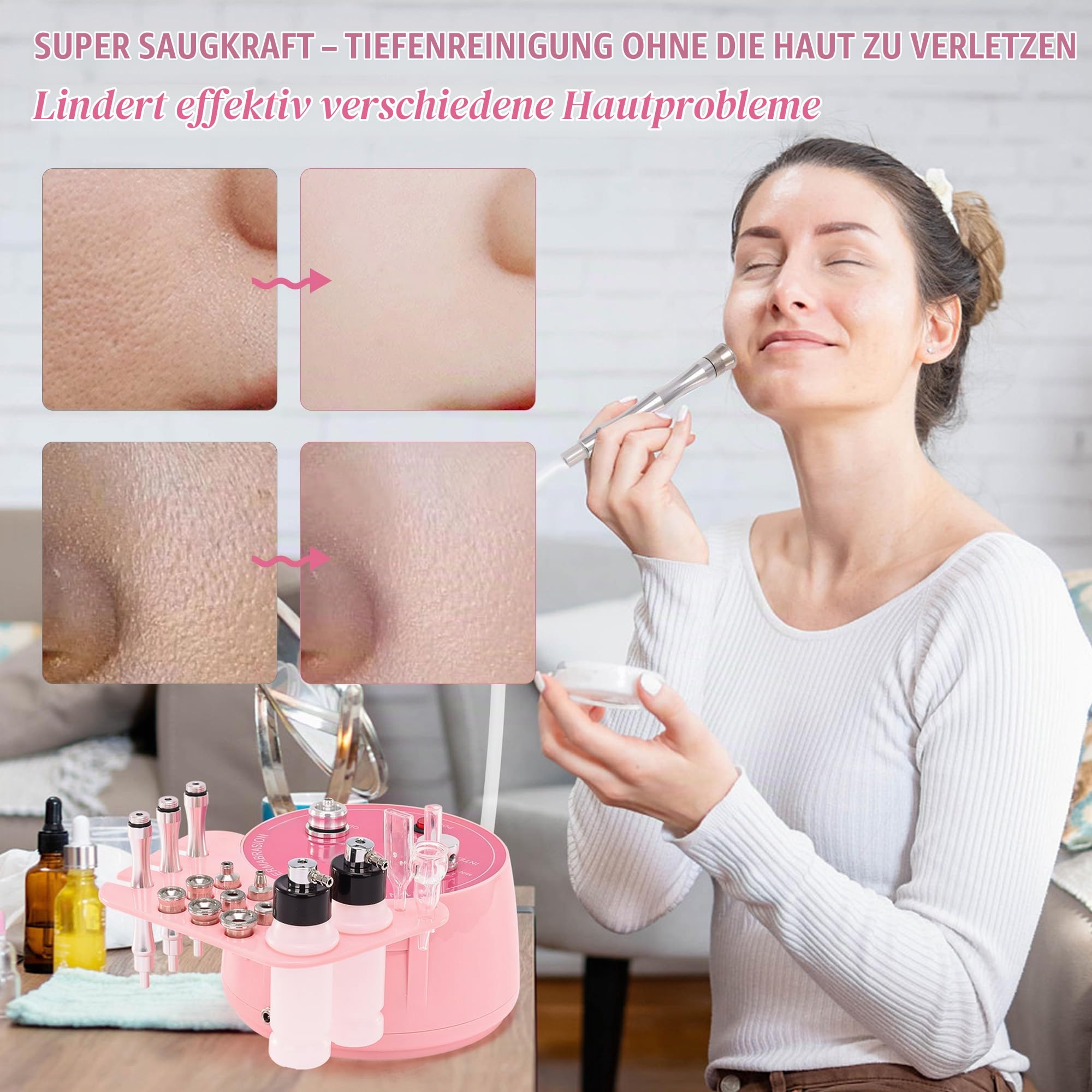 3-in-1 Diamant Mikrodermabrasionsgerät, Lmaqfum Micro Dermabrasion Maschine für Gesicht mit Vakuum & Spray für Zuhause zur Hauterneuerung, Porenverfeinerung, Aknebehandlung