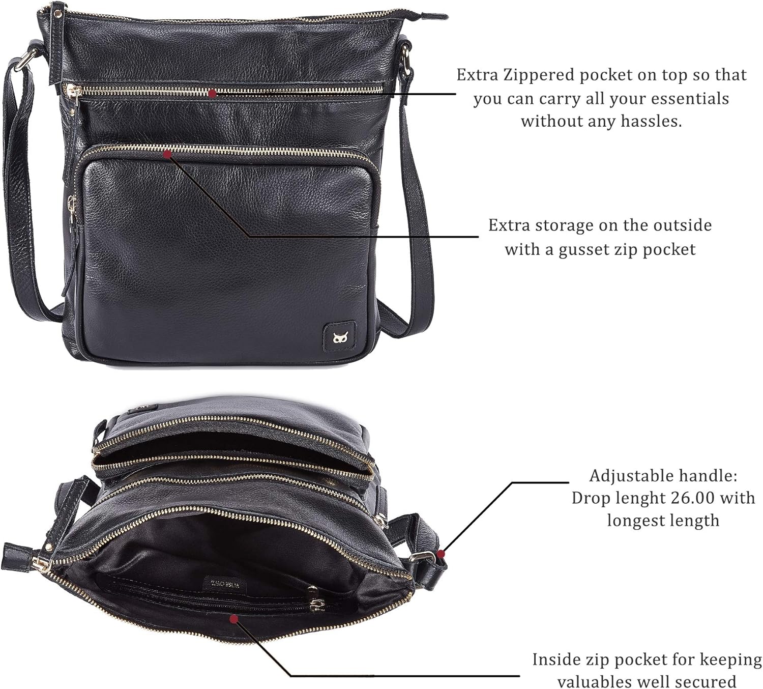 Genuine Leather Crossbody Bags for Women Handmade Sling Shoulder Purse Stylish Travel Handbag with Full Adjustable Strap - Image 2