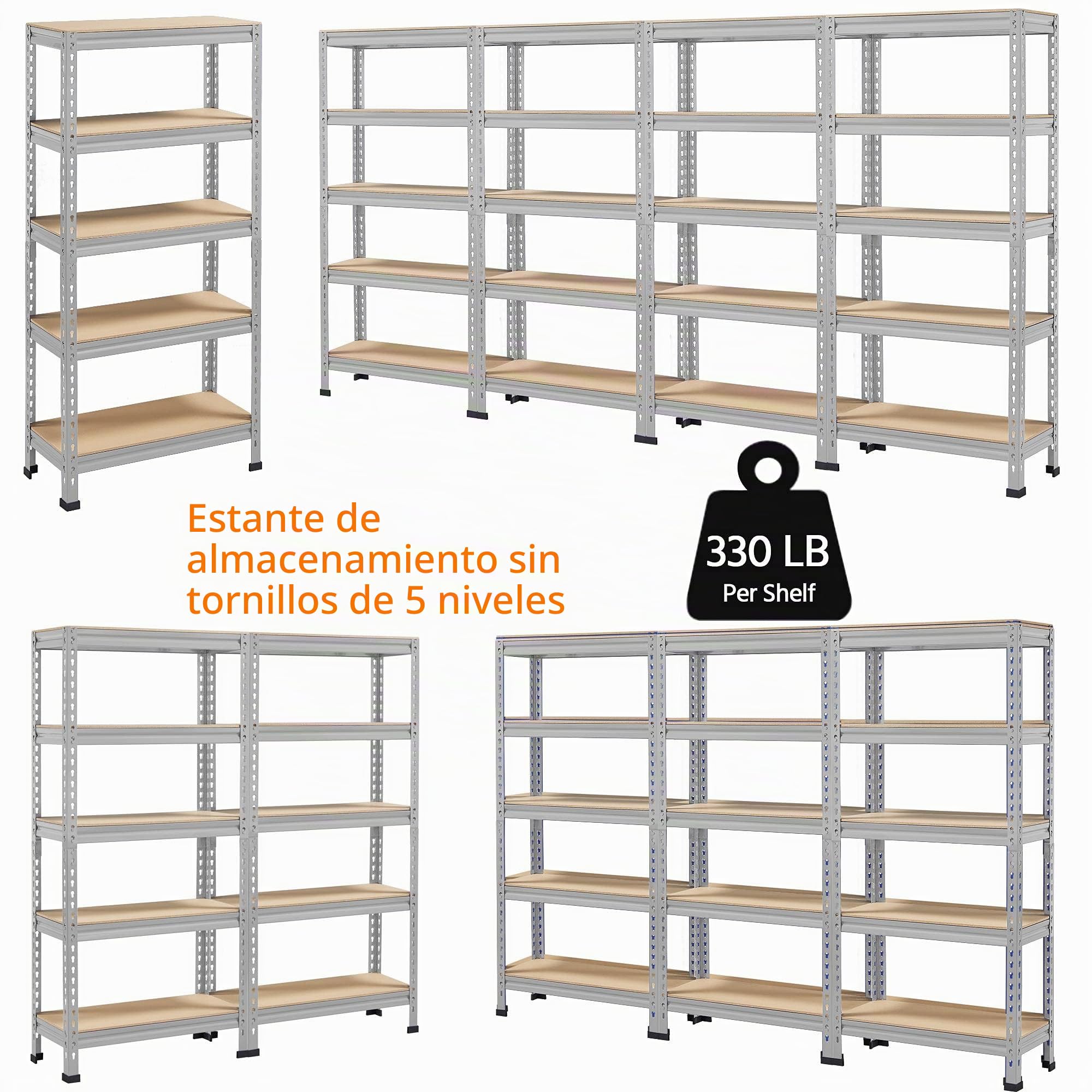 Yaheetech Estantería de Almacenaje Estantería Metálica Garaje Trastero Cocina Soporte 150 x 140 x 30 cm Gris Claro