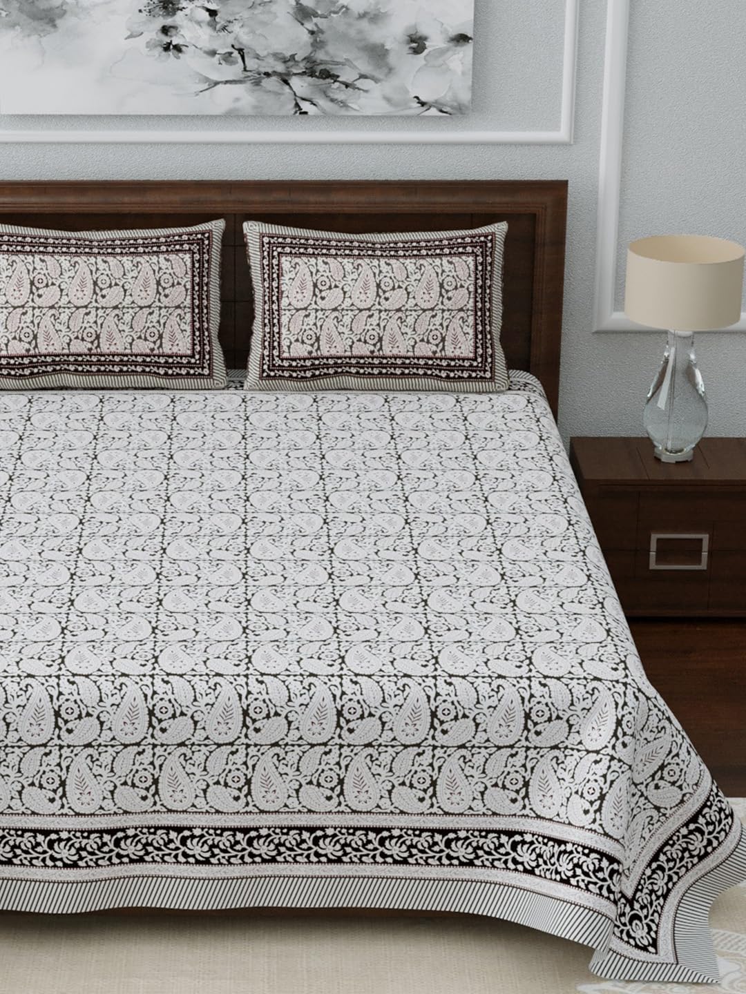 Living Roots Pure Cotton Bedsheets - Grey Paisley -3