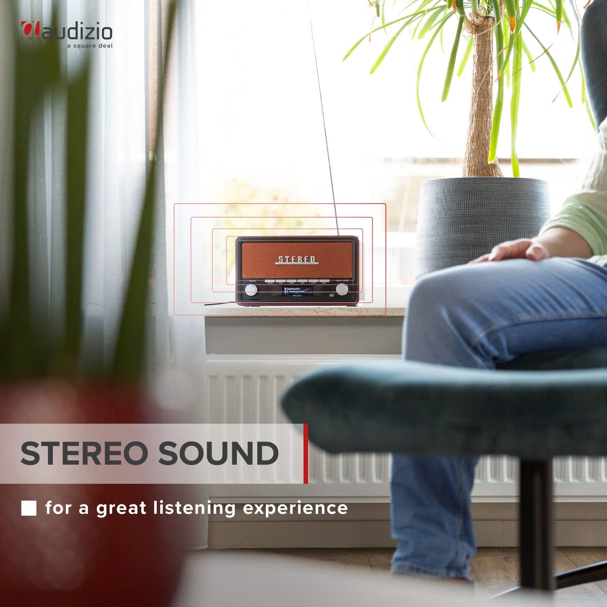 Audizio FOGGIA Radio Dab+ Portable Stéréo 50W - Cuivre, Fonction Réveil, Streaming Bluetooth, Radio FM, Entrée AUX Jack 3,5mm, 20 Stations Préréglées, Idéal pour Écouter la Radio Partout