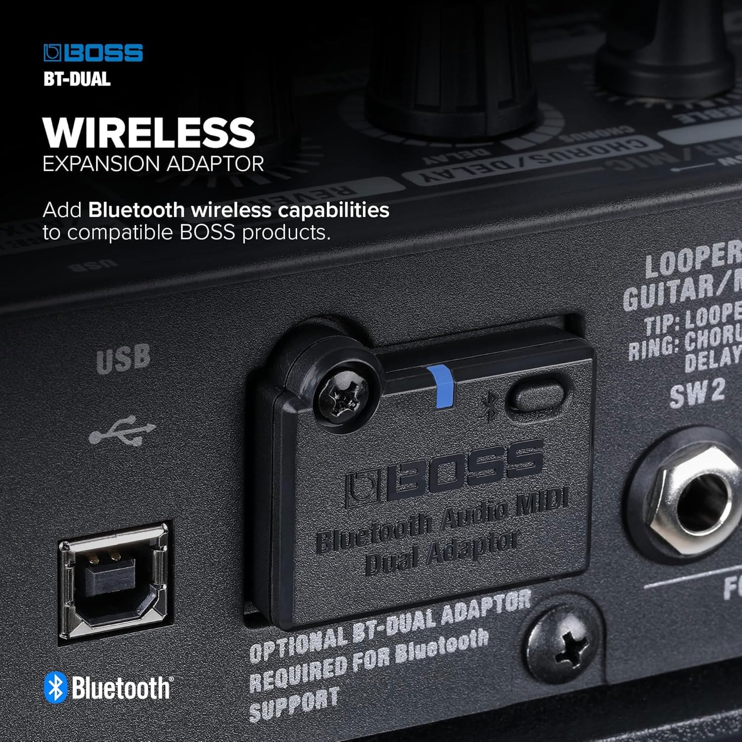 Boss Dual Cube Bass LX Bass-Verstärker mit BT-Dual Bluetooth Adapter und keepdrum Kabel