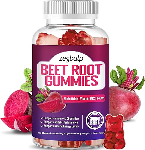 ZEGBALP Gomitas de raíz de remolacha sin azúcar, refuerzo de óxido nítrico para energía saludable y apoyo a la circulación con vitamina B12 y folato