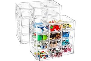 YOUEON 2-Pack Mini Desk Organizers with 12 Removable Drawers | Ideal Plastic Desktop Organizers