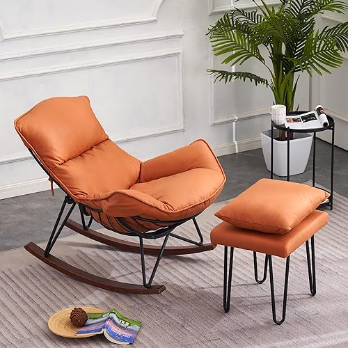 Miniatura 4 de MCombo Silla mecedora moderna, silla mecedora tapizada para cuarto de bebé, silla decorativa con otomana, cómodas sillas de lectura para sala de