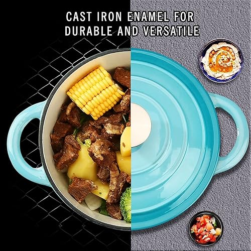 Miniatura 6 de COOKWIN Horno holandés de hierro fundido olla revestida de esmalte con tapa autobronceadora ideal para la familia 3 QT Agua