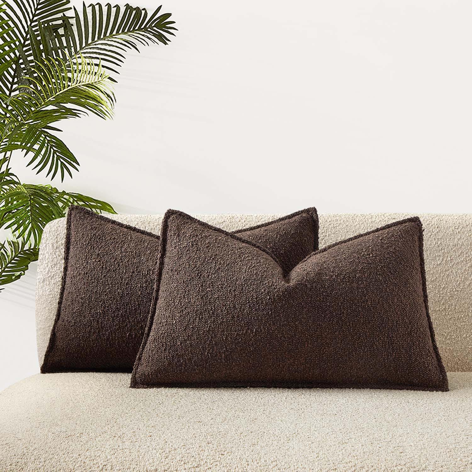Foindtower Textured Boucle Throw Pillow Covers Accent Solid Lubar
