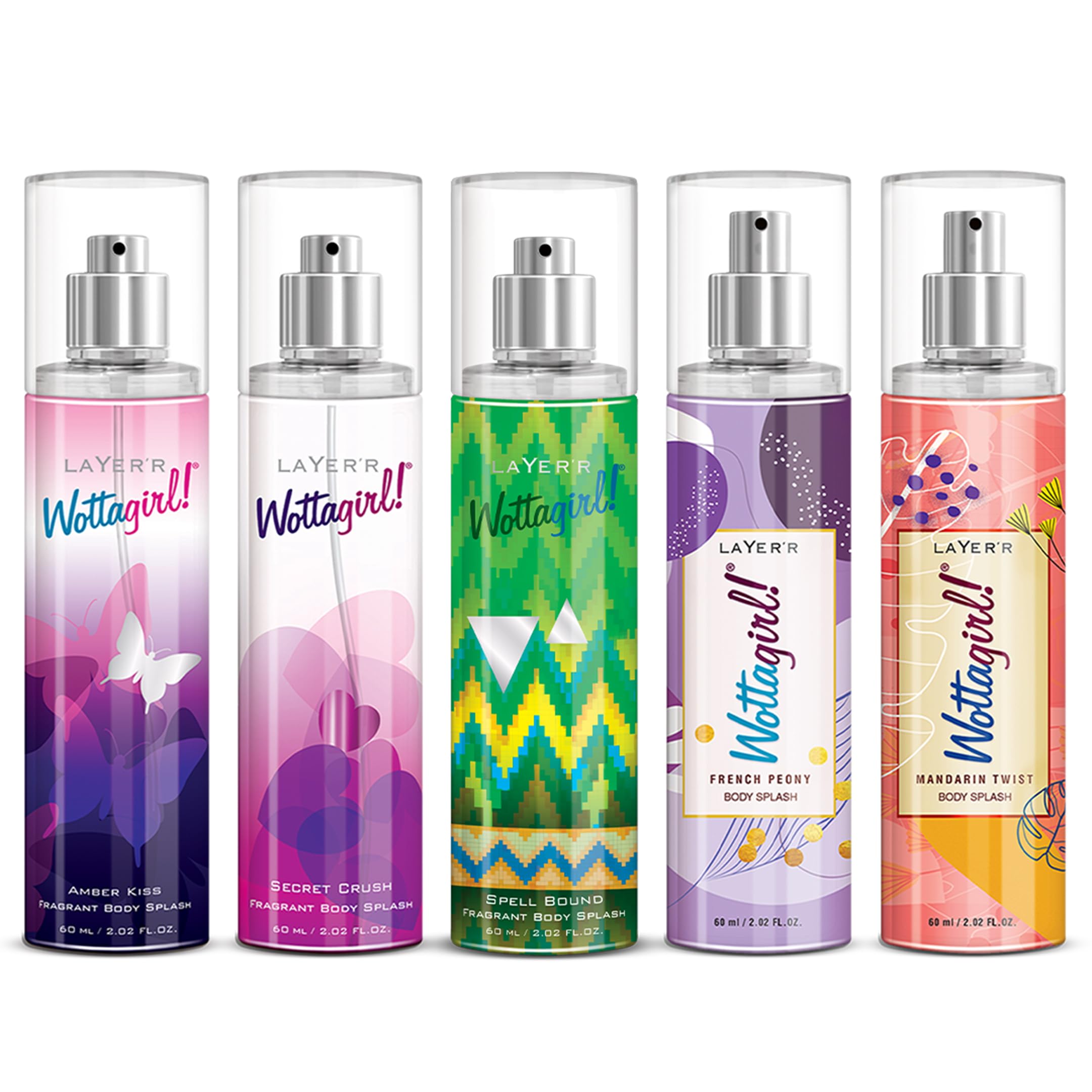Layer'r Wottagirl Body Splash Combo Pack Of 5 (60 Ml)- Mandarin Twist, French Peony,Secret Crush, Amber Kiss, Spell Bound, Spray,Women-picture-24