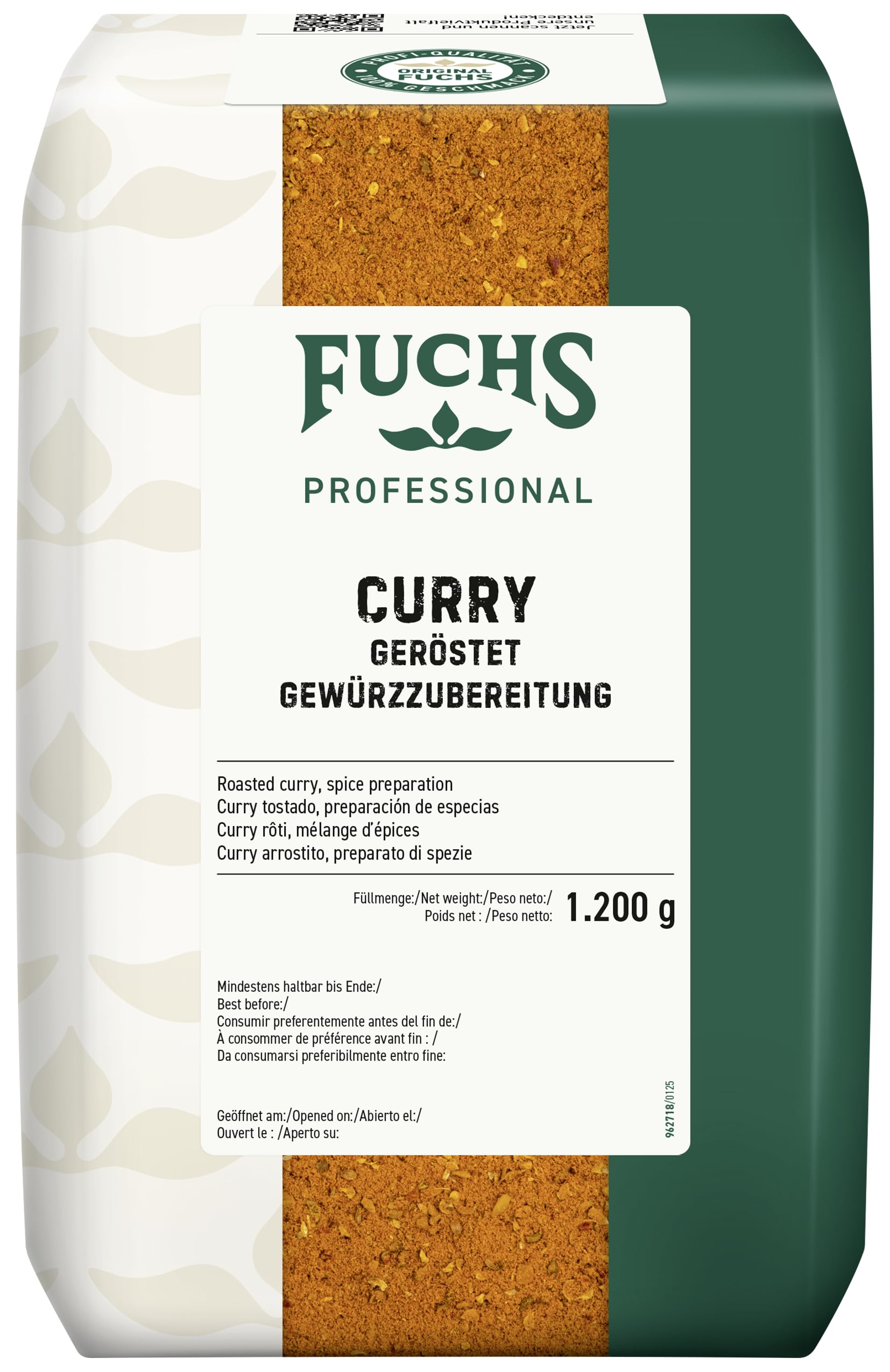 Fuchs Professional - preparación de especias para curry tostado | 1,2 kg en bolsa reciclable | curry en polvo con sabor tostado | calidad profesional para consumidores a granel