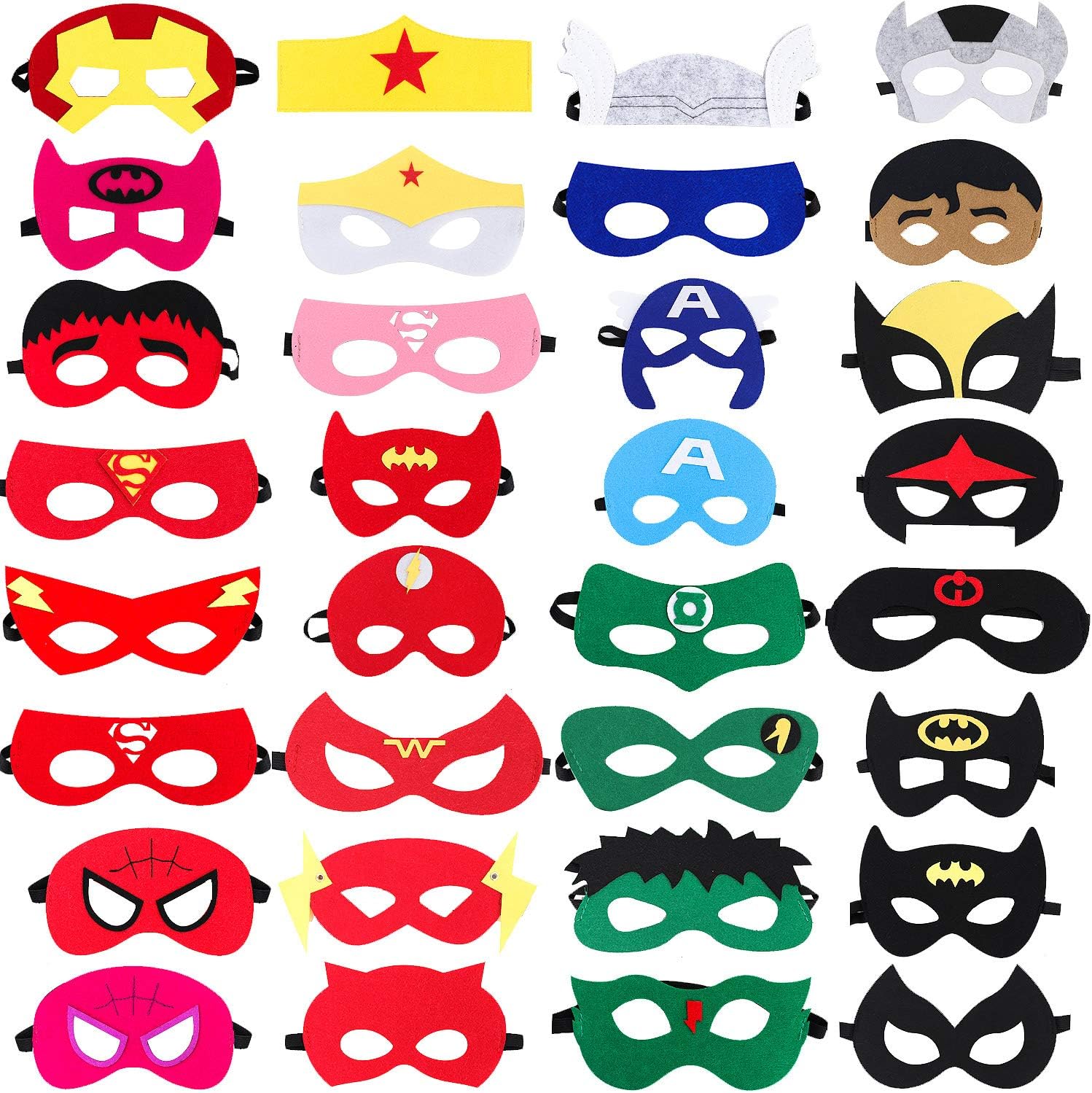 Superhero Party Masks,32 Piece Felt Mask Superheroes Birthday Party Supplies Cosplay Toy for Children/Kids/Adults (32 Pack)