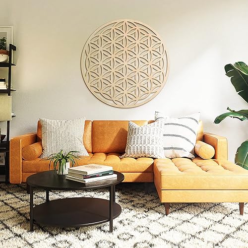Miniatura 5 de Fourth Level MFG - Arte de pared de madera de geometría sagrada de 33 pulgadas, escultura de semilla de vida, decoración zen para el hogar para yoga