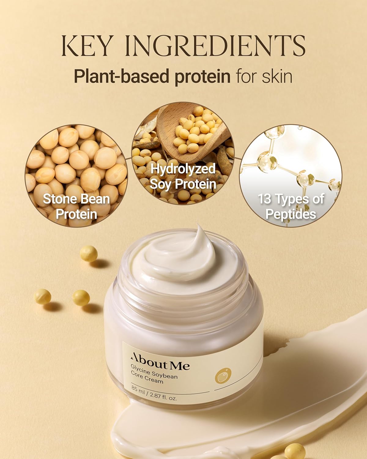 About Me Glycine Soybean Core Cream – Korean Concentrated Soy Protein Face Moisturizer for All Skin Types – Daily Firming Care with 13 Peptides & Niacinamide – Korean Skin Care – 2.87oz, 85ml - Image 5