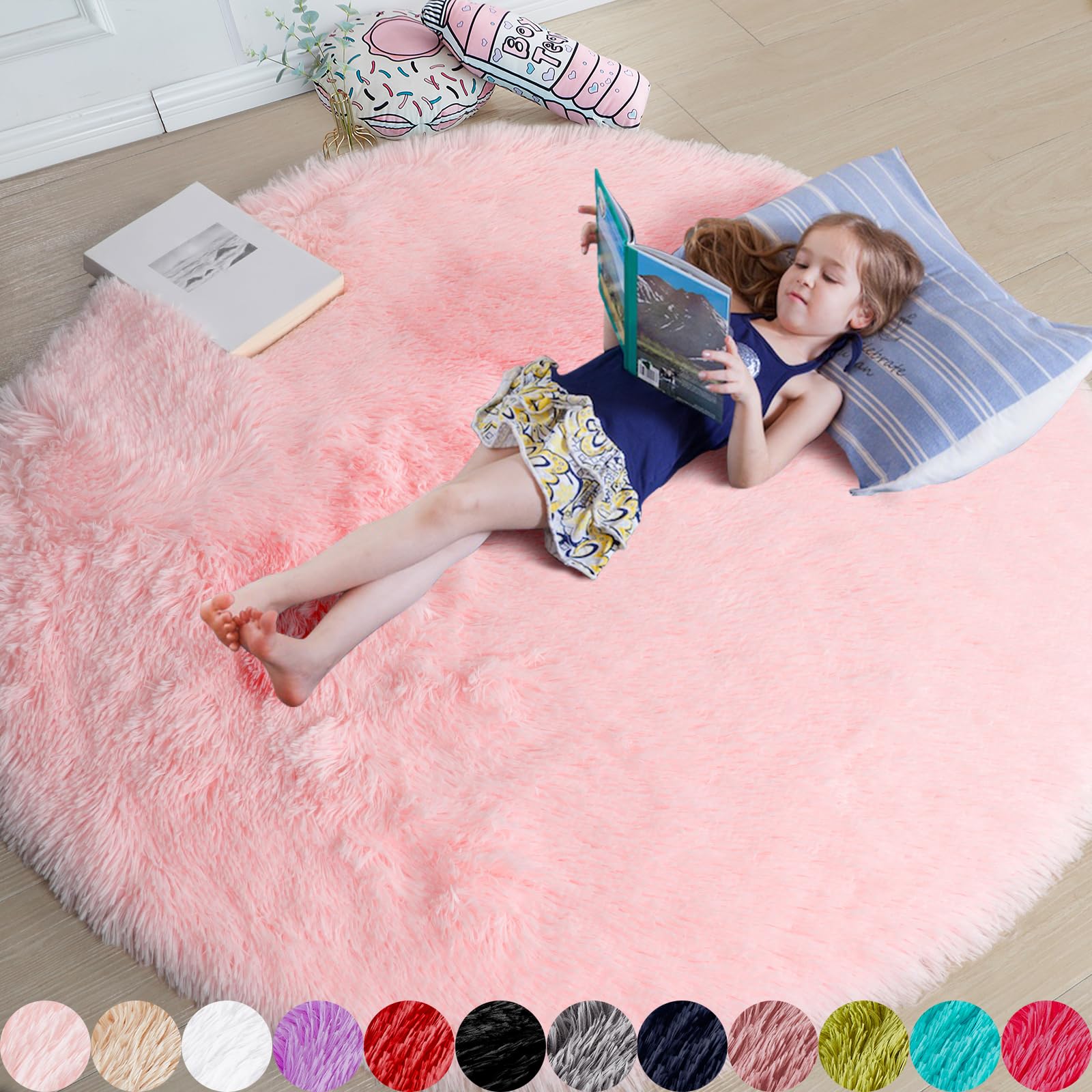 Amazon.com: Amdrebio Pink Round Area Rugs for Girls Room, 8x8 Rug ...
