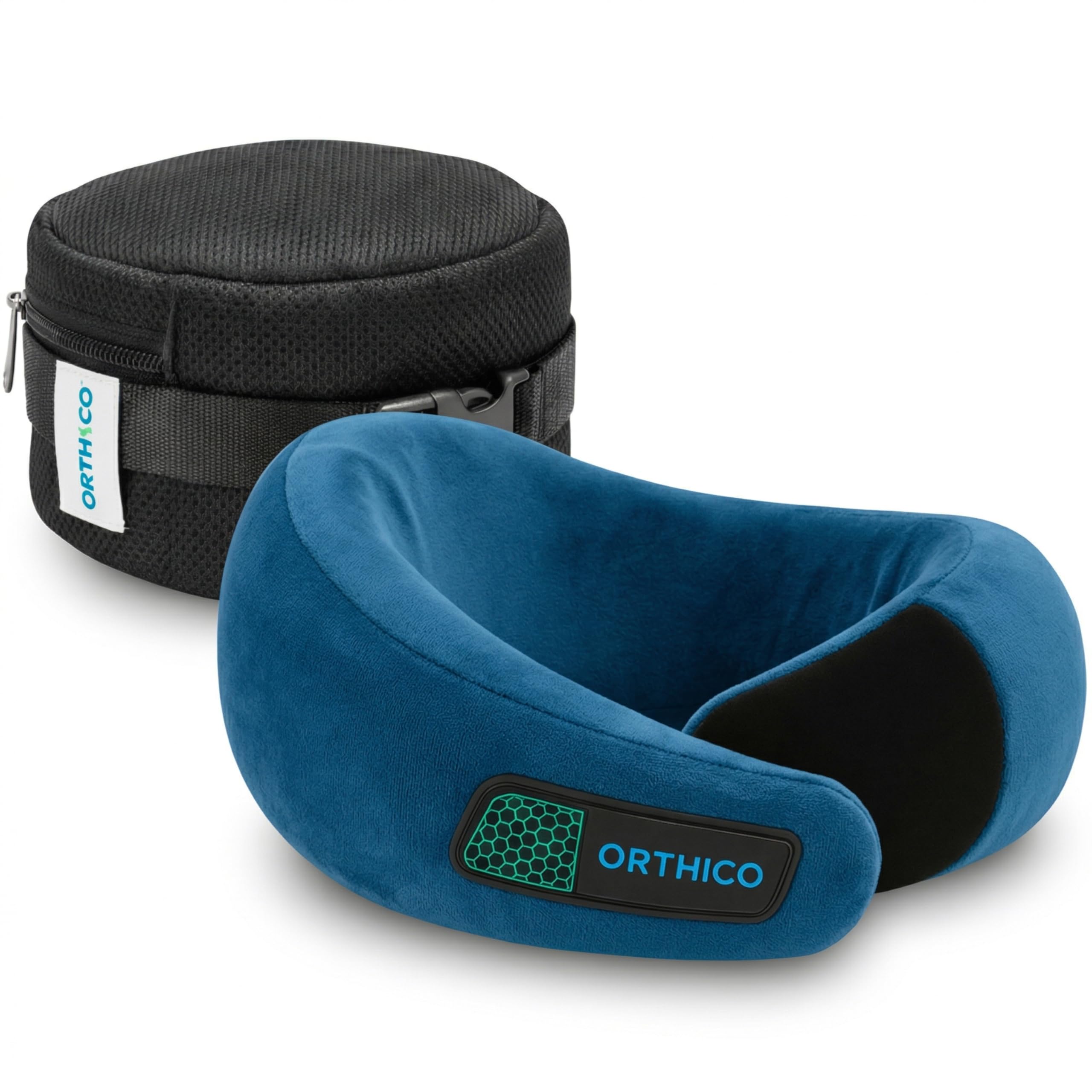neck pillow for travelling - gel memory foam travel pillow with adjustable straps, washable cover for airplane, car, train - ultimate comfort & support for neck pain relief (deep sea blue)