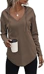 RIROW Femmes Tops manches longues Hoodies de gaufre Chandail drawstring S-3XL
