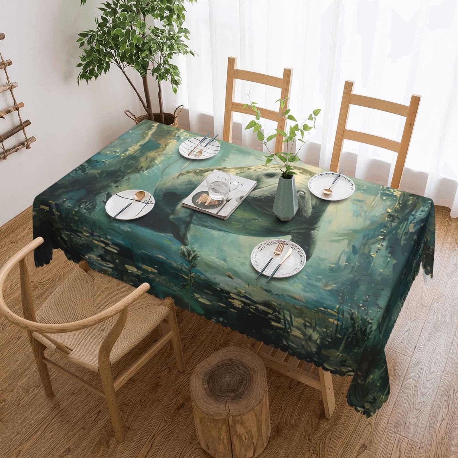 Nappe rectangulaire imprimé animaux lamantins au tombé parfait