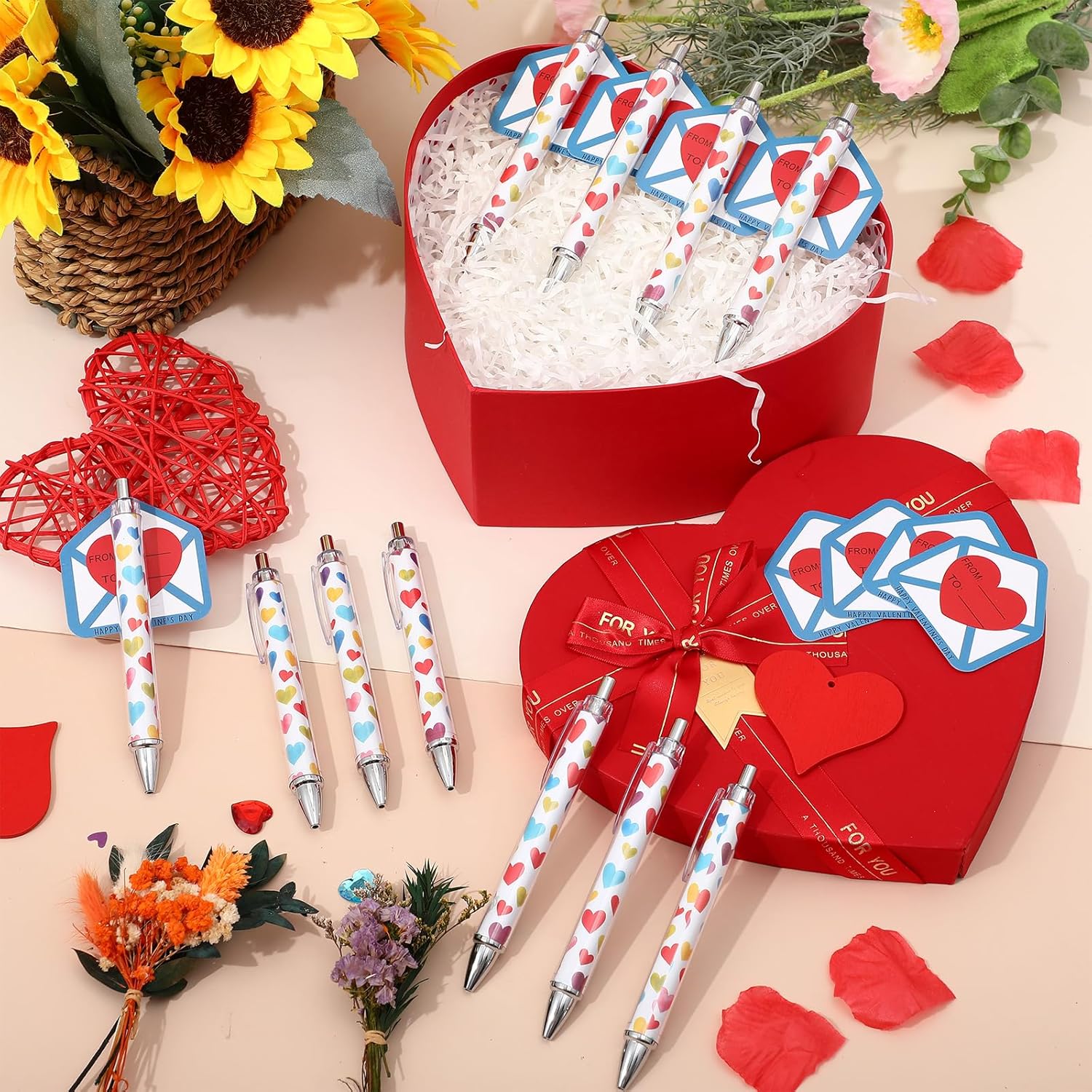 48 Sets Valentine's Day Pens Gift Bulk for Coworkers Employees, Heart Print Ballpoint Pens with Happy Valentine's Day from to Exchange Cards for Office School Classroom Party Adult Kid Teacher - Image 4