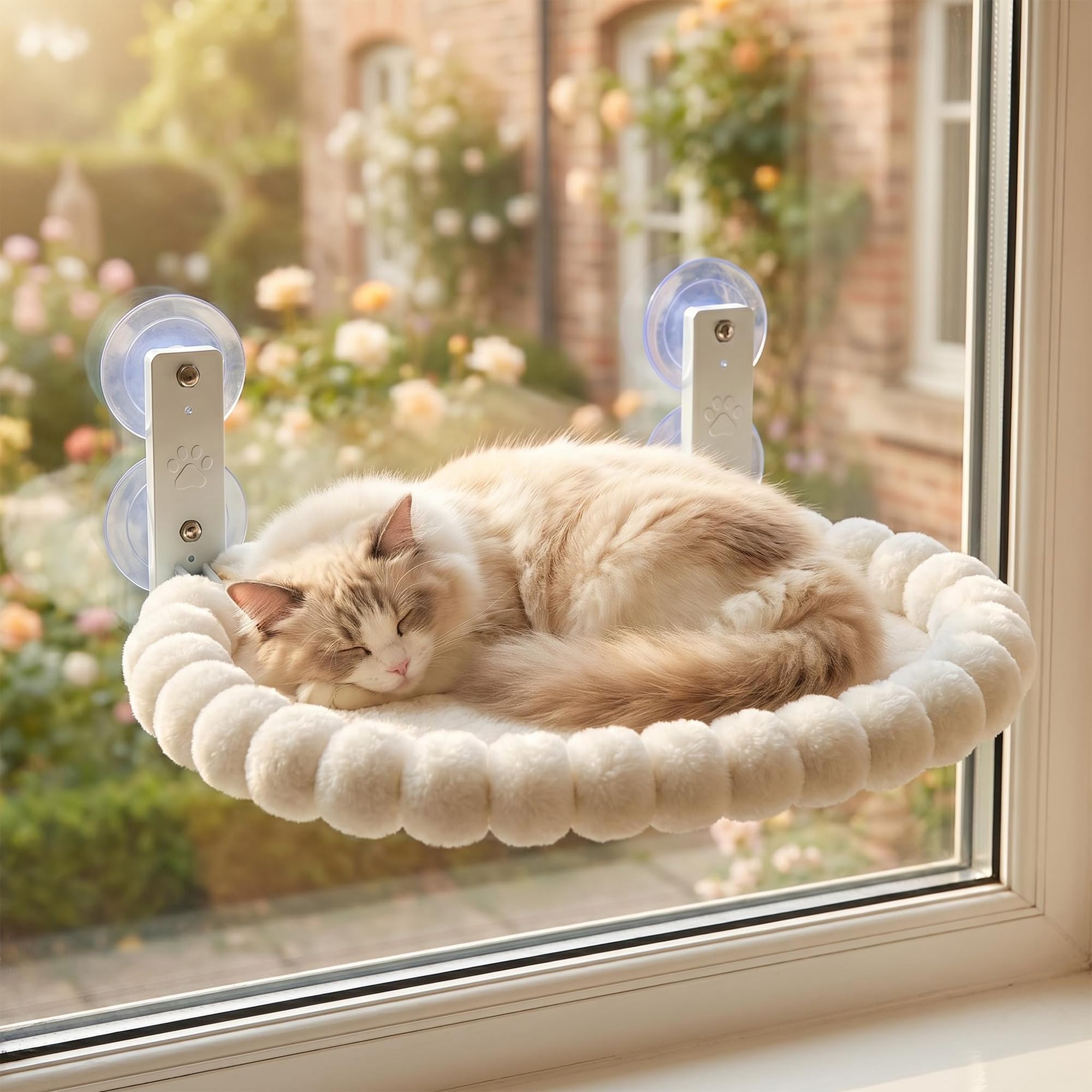 Katzenhängematte Fenster, Faltbares Katzenbett für Fenster mit 4 Starken Saugnäpfen, bis 20kg, Plüsch Fensterplatz für Katzen, Maschinenwaschbar, 50x36cm
