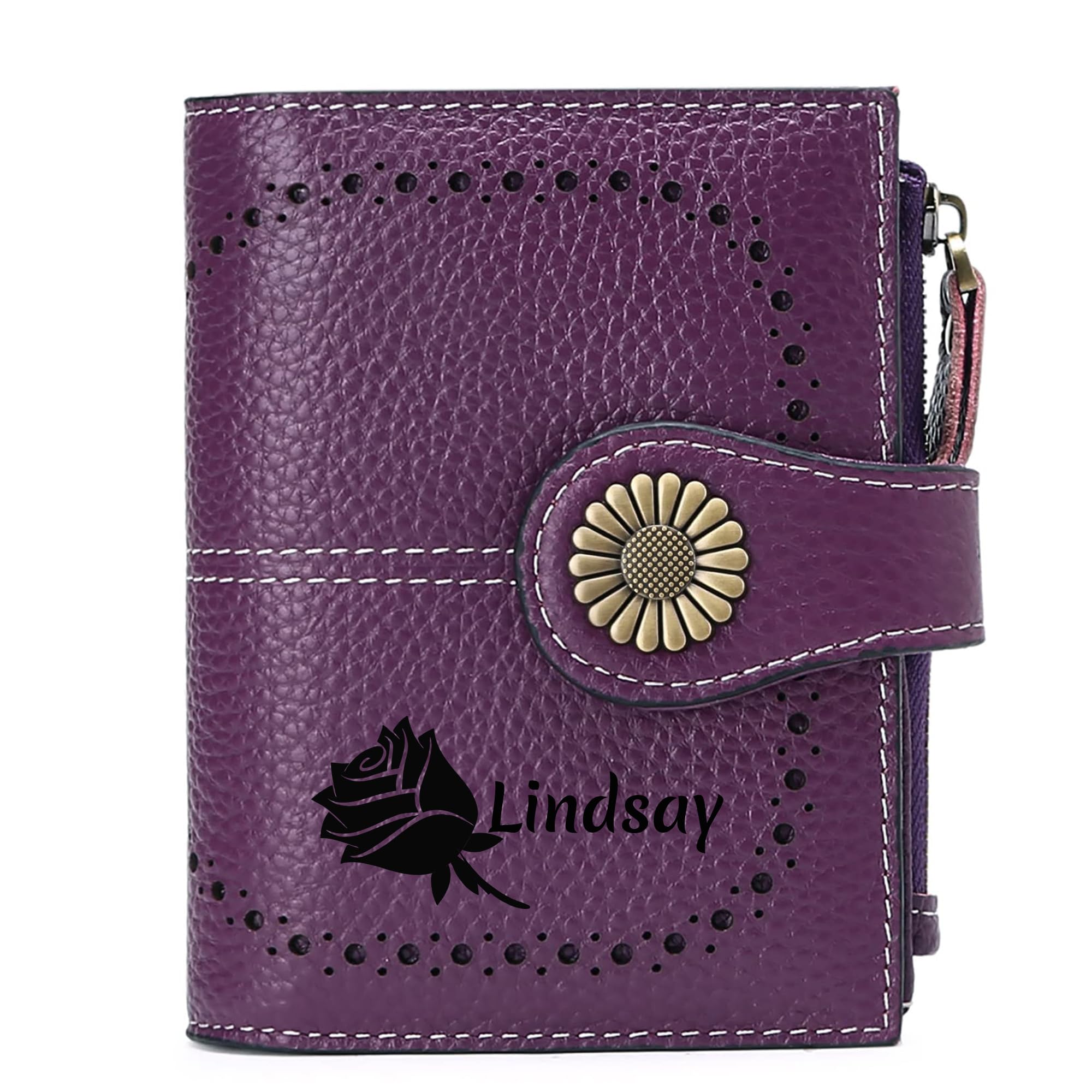 Blireana Custom Small Wallet,Engraved Name Genuine Leather Wallets with RFID Blocking Clutch Purse Bifold Credit Card Holder with Zipper Coin Pocket