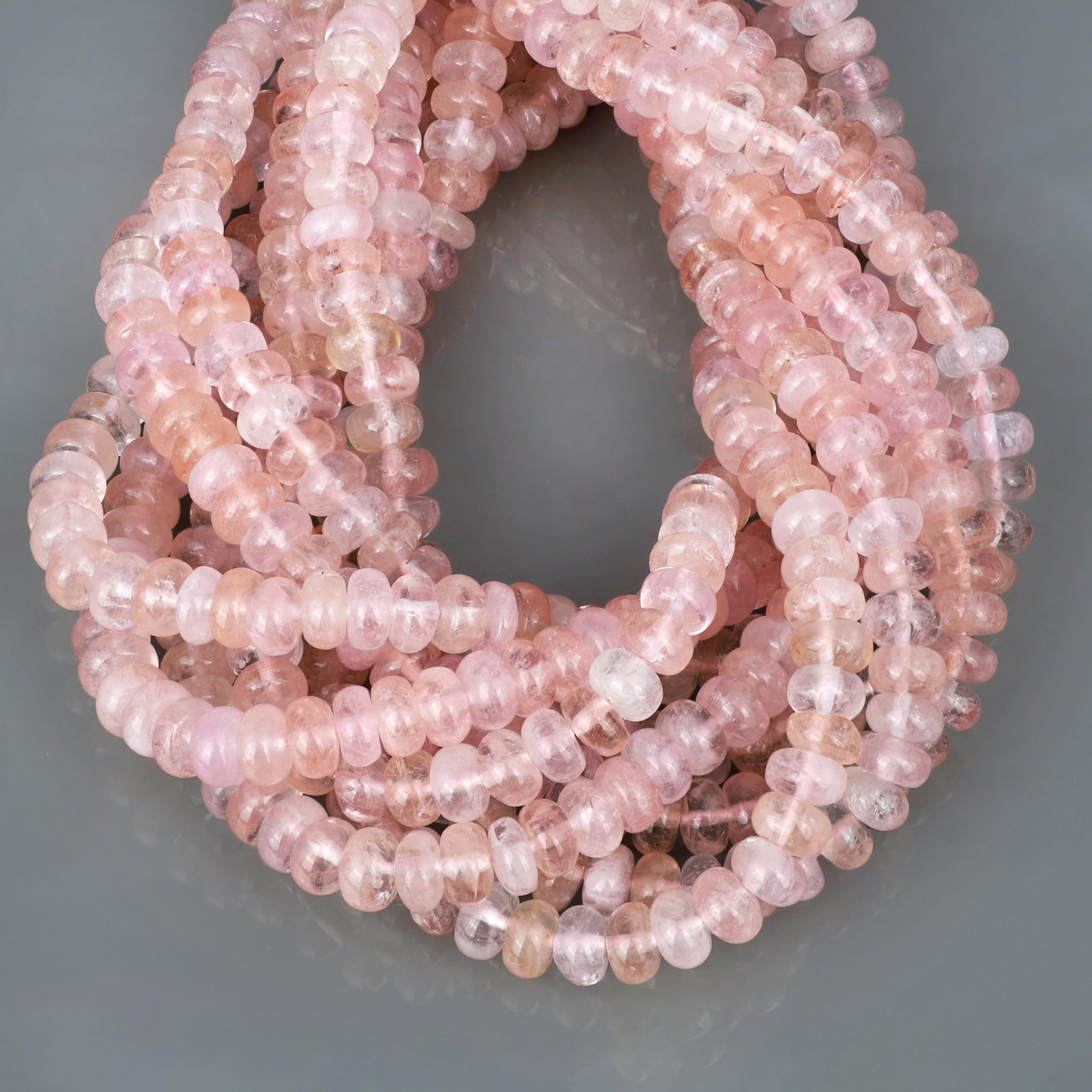 Naturalne stojaki z luźnymi koralikami morganitowymi (8 mm), gładkie rondelleStrand do samodzielnego wykonania - (39 cm) 1 sznurek, bransoletka, naszyjnik