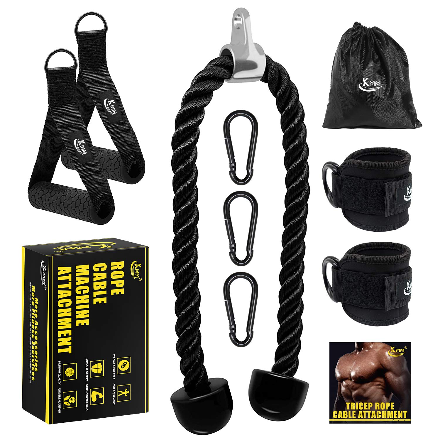 Buy KMM Tricep Rope Cable Machine Attachment, Heavy Duty Triceps Pull Down Rope with Resistance