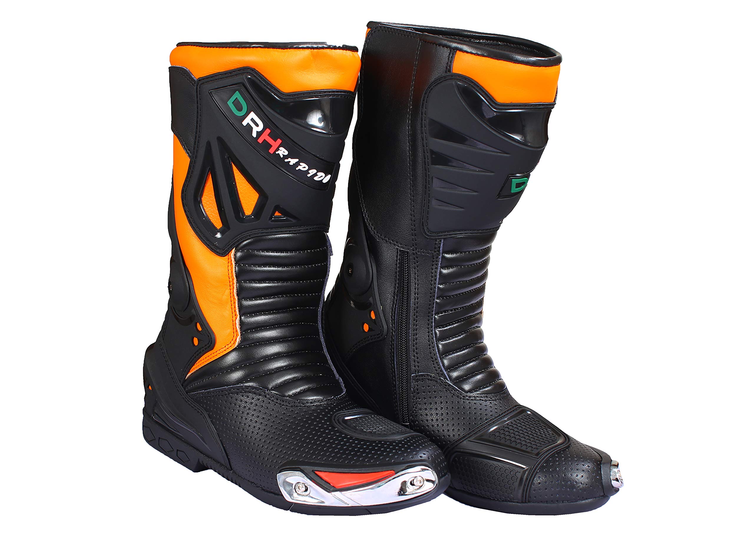 Scarpe sportive da uomo, in pelle, per moto, colore: arancione/nero