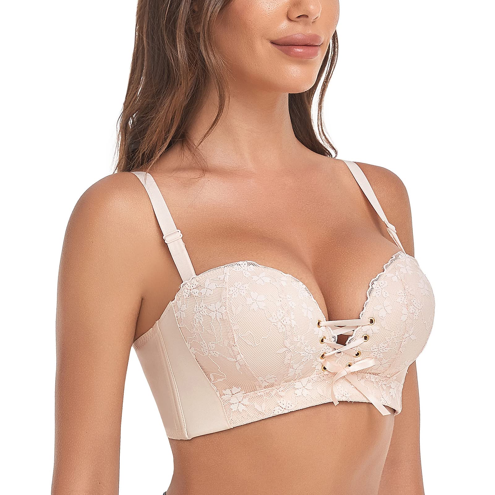 FallSweet Add Two Cup Lace Bras for Women Push Up Wirefree Brassieres: 36D Beige