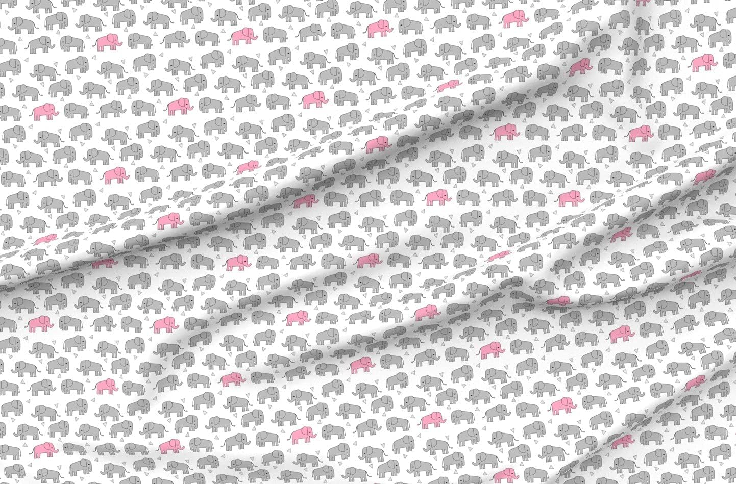 Spoonflower Fabric - Elephant Pink Grey Nursery Girl Sweet Elephants Cute Printed on Organic Cotton Sateen Fabric by The Yard - Sewing Quilting Apparel Home Decor