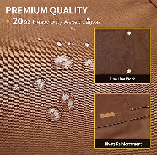 Miniatura 6 de MXY Delantal para mujeres y hombres, lona de cera ajustable, 5 bolsillos para herramientas, delantal de trabajo para tareas domésticas, cocina,