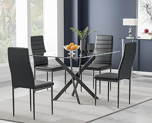 Miniatura 34 de Mesa de comedor de vidrio templado con patas de metal negro, mesa de cocina rectangular moderna de 47 pulgadas para comedor y cocina (47.24 x 31.5