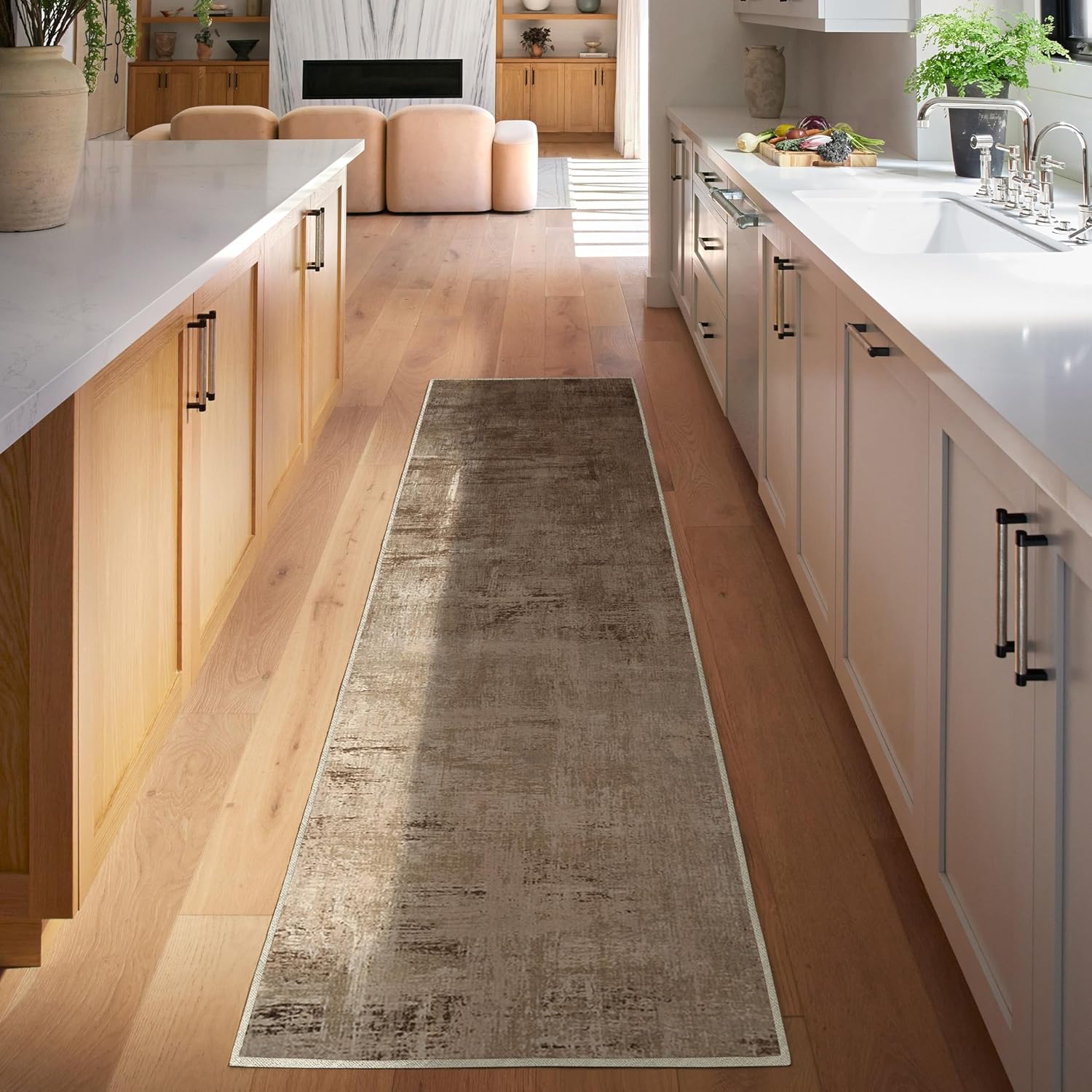 RUGGABLE Washable Modern Runner Rug – Impasto Natural 2.5x7, Stain-Resistant, Non-Slip Hallway Runner – Machine Washable Rug for Hallway, Entryway, Living Room & Kitchen–with Standard Pad 2.5'x7' Natural - Standard Pad