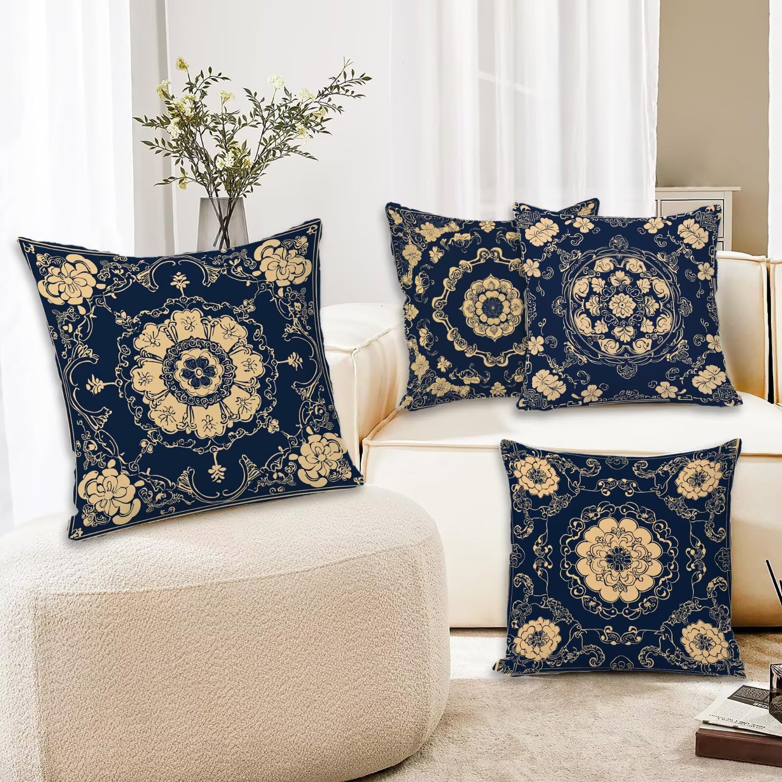 Kissenbezug 55x55 Retro 4er Set Samt Kissenbezüge Boho Zierkissenbezug Kissenhülle Dekorative Weiche Quadratische Dekokissenbezug Sofakissenbezug Couchkissen für Deko Schlafzimmer Wohnzimmer R-72