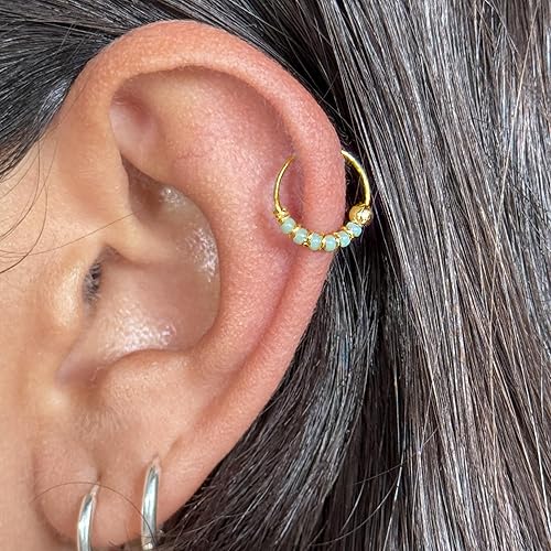 Miniatura 4 de Par de aretes de aro hechos a mano con cuentas de cartílago pequeñas de 0.394 pulgadas, chapados en oro sobre plata esterlina, cuentas finas de