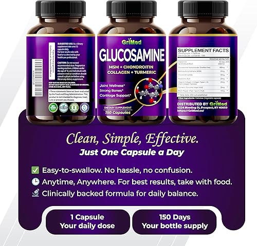 Miniatura 8 de GriMed Glucosamina 12,000 mg - X12 Power con MSM, condroitina, colágeno, cúrcuma para el bienestar de las articulaciones, huesos fuertes, soporte