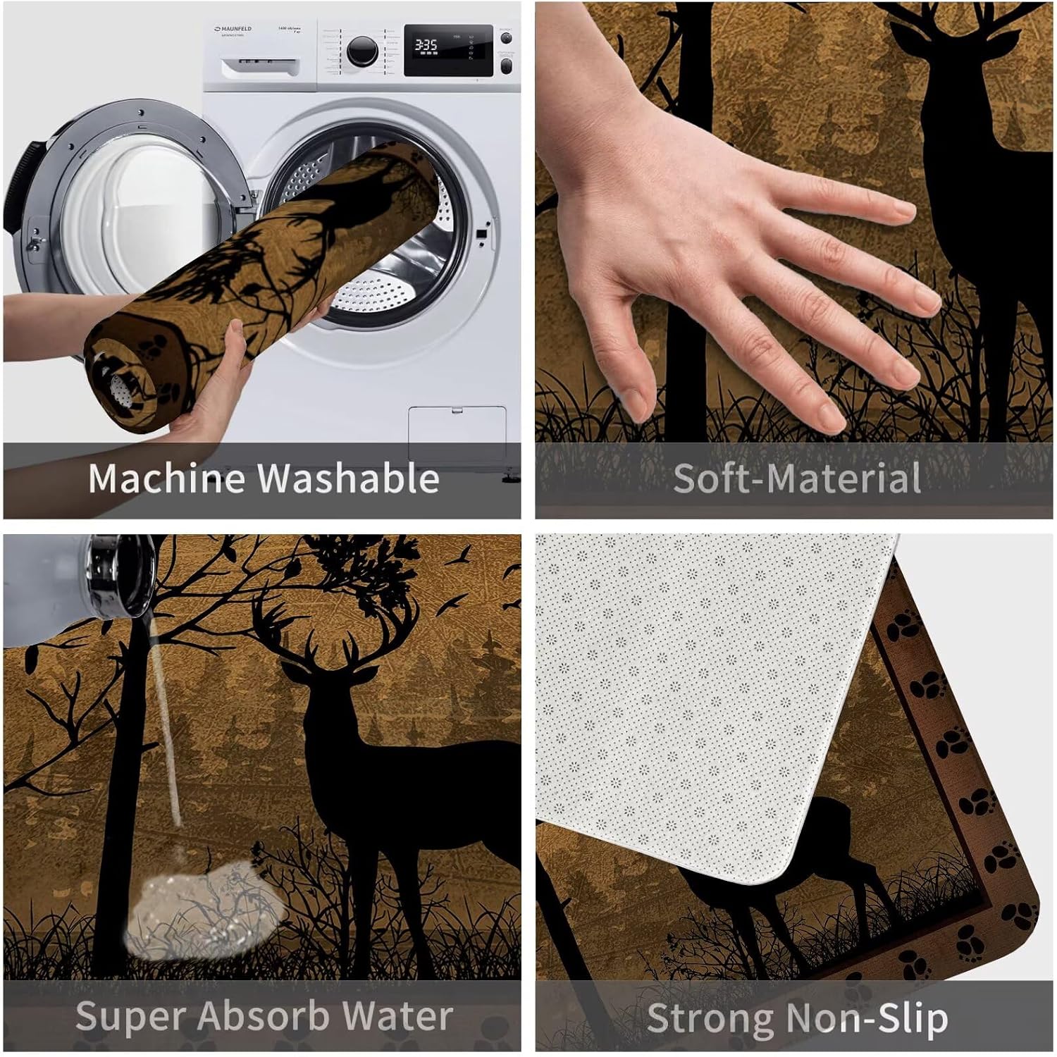 Deer Cabin Runner Rug 2x6 Throw Rug Rustic Area Rug Washable Hallway Rugs Non-Slip Vintage Rugs Runner,Country Wildlife,Bedroom Floor Carpet Indoor Entrance Door Mat for Entryway Laundry Kitchen