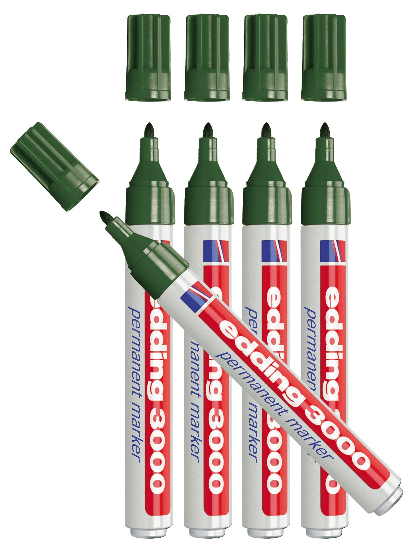 Edding 3000 Permanent Marker with Rounded Tip 1.5 – 3 mm, olive green, 5 items
