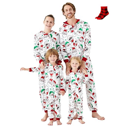 PATPAT Family Christmas Pajamas Matching Set Xmas Holiday Zip Up One Piece PJs Hooded Women Men Kid Baby Sleepwear Red Kids: 7-8 Years