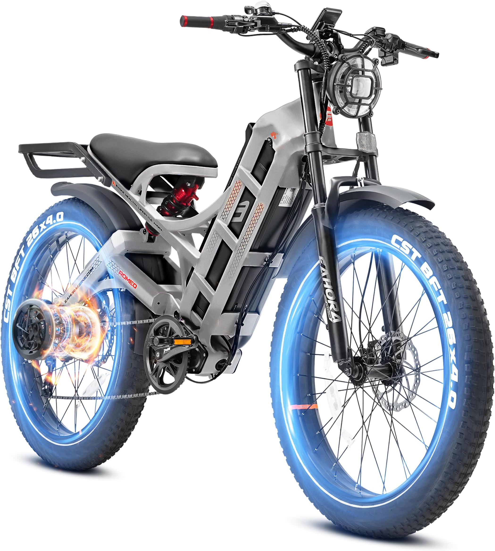 Romeo Pro II 1600W/4000W Electric Bike for Adults 52V 60AH/70AH Long Range Dual Motor Electric Mountain Bike Dual Hydraulic Brakes Full Suspension EBike Colorful Display Electric Bicycle