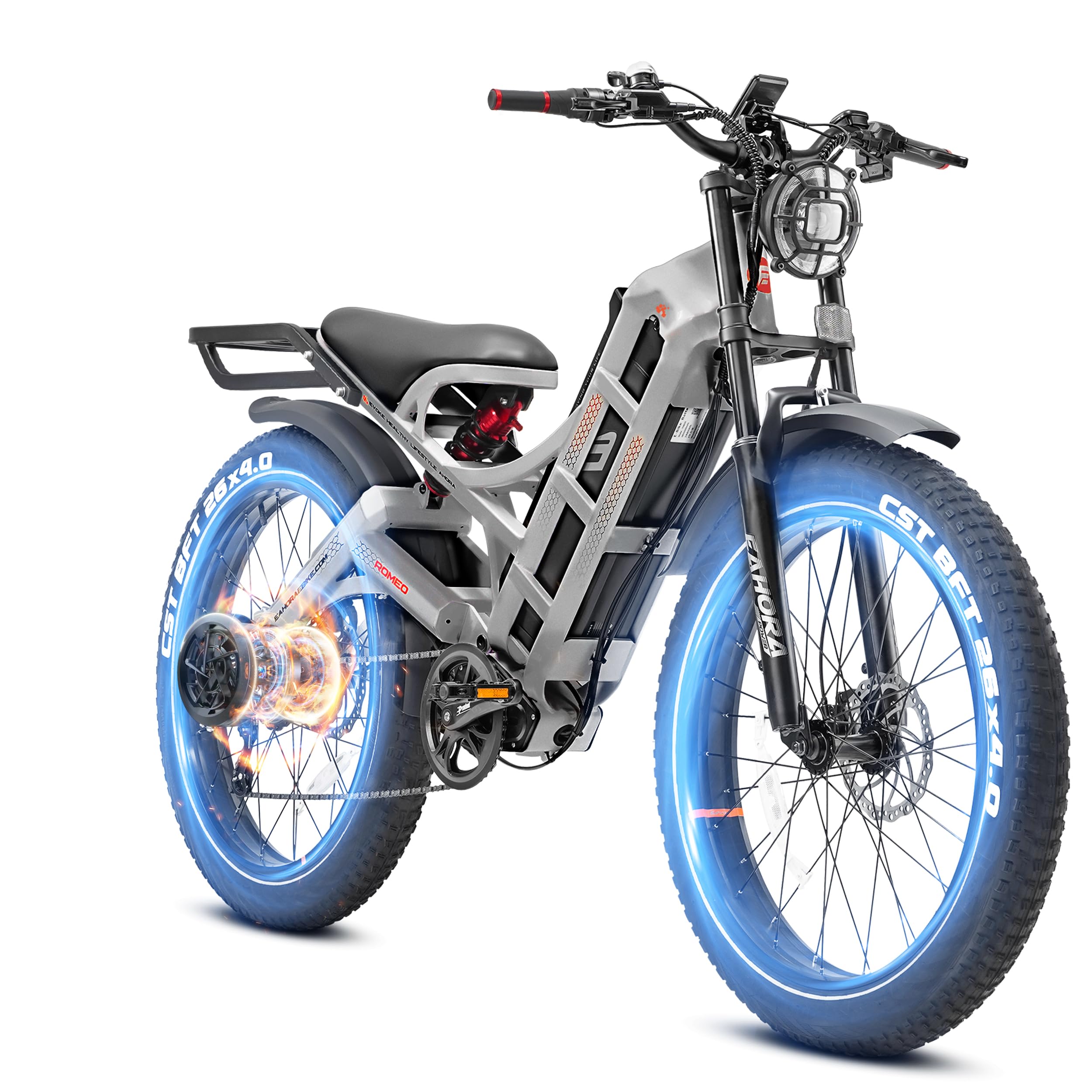 Romeo Pro II 1600W/4000W Electric Bike for Adults 52V 60AH/70AH Long Range Dual Motor Electric Mountain Bike Dual Hydraulic Brakes Full Suspension EBike Colorful Display Electric Bicycle